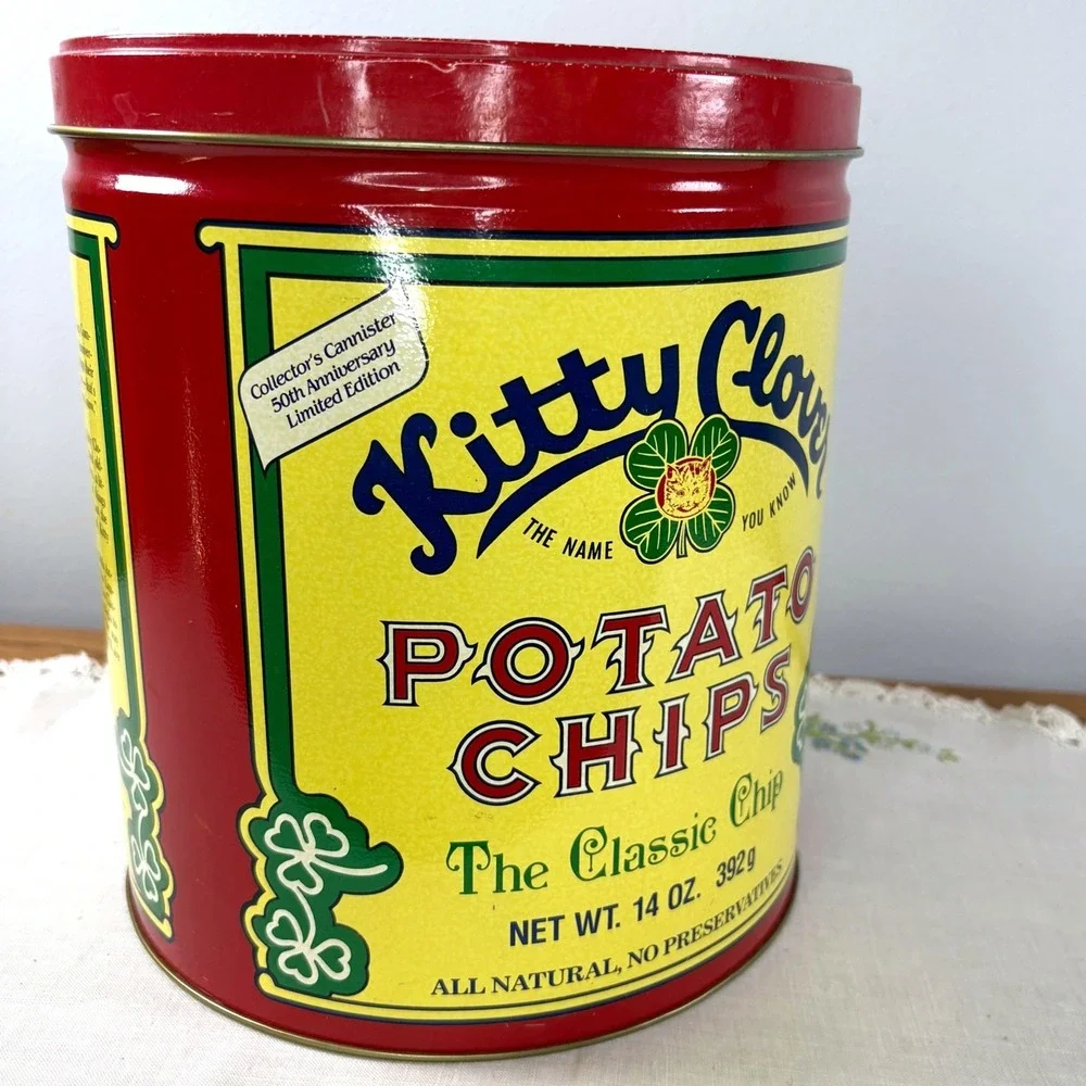 Vintage Kitty Clover Potato Chips 50th Anniversary Limited Edition Tin Red